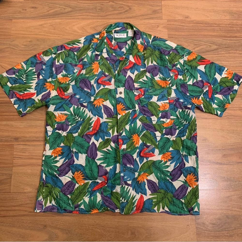 Vintage Summa Silk Floral Print Hawaiian Shirt Men’s … Gem